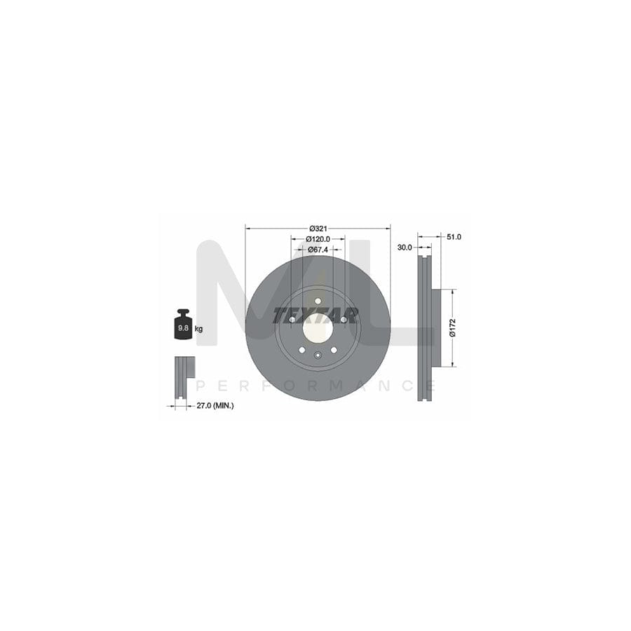 TEXTAR PRO+ 92187005 Brake Disc Internally Vented, Coated, High-carbon, without wheel hub, without wheel studs  - 1 piece