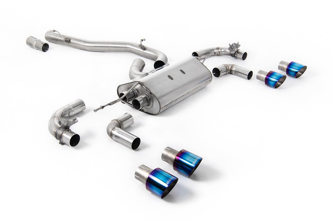 MillTek SSXVW648 Volkswagen Golf 80mm / 3.15 inch Valved Cat-Back (Race) - Non-Resonated (Louder) with Burnt Titanium GT-100 Round Tips