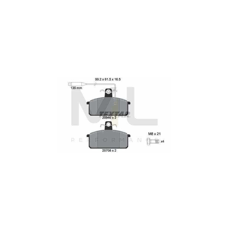 TEXTAR 2094602 Brake pad set for LANCIA Prisma (831) with integrated wear warning contact, with brake caliper screws