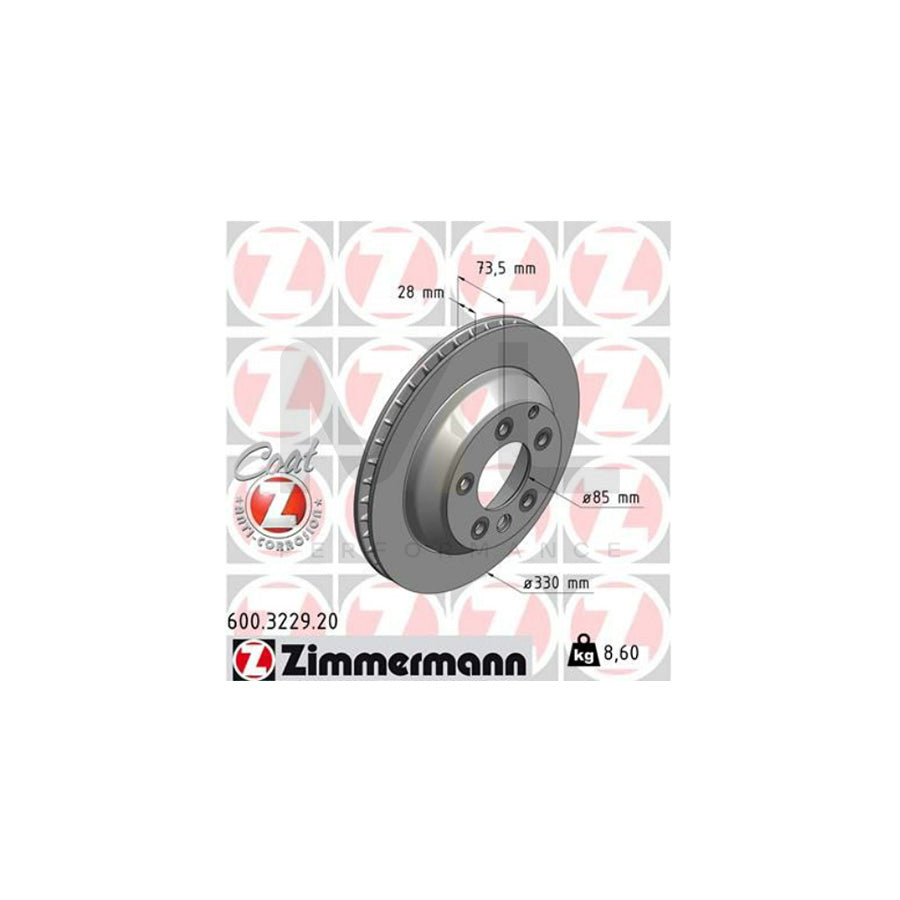 ZIMMERMANN COAT Z 600.3229.20 Brake Disc Internally Vented, Coated, High-carbon  - 1 piece