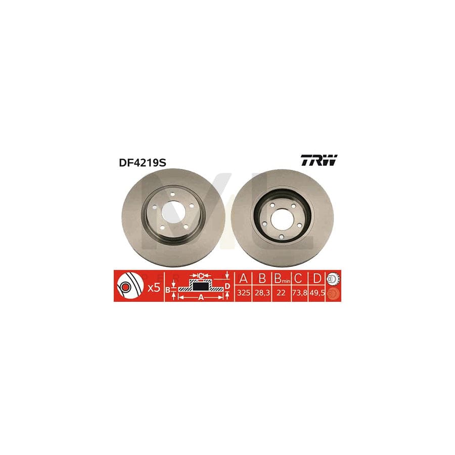 TRW DF4219S Brake Disc Vented, Painted  - 1 piece