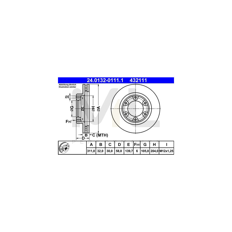 ATE 24.0132-0111.1 Brake Disc Vented  - 1 piece