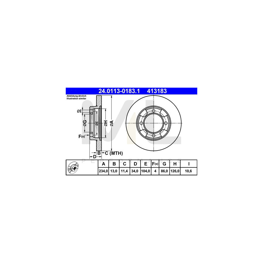 ATE 24.0113-0183.1 Brake Disc Solid  - 1 piece