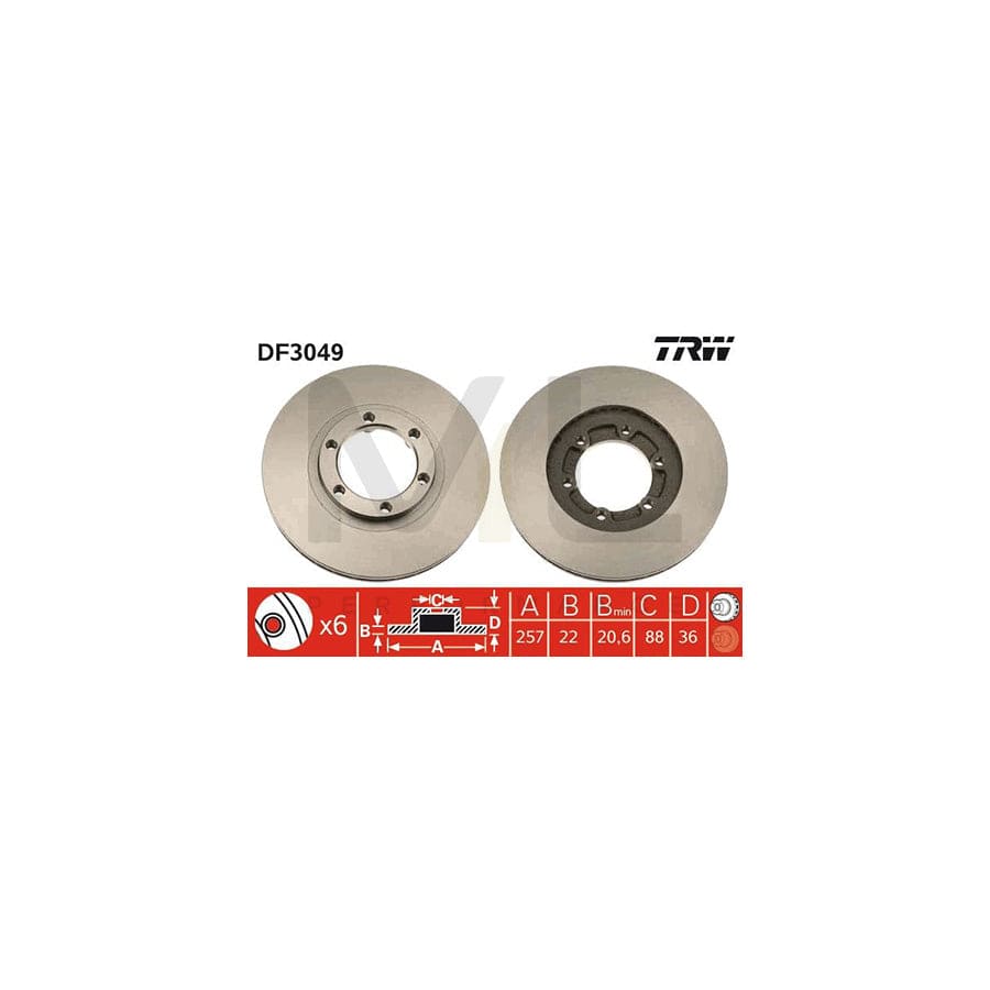 TRW DF3049 Brake Disc Vented, Painted, High-carbon  - 1 piece