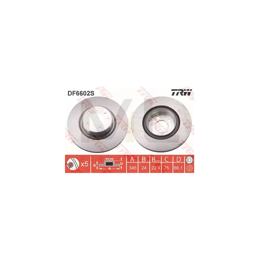 TRW DF6602S Brake Disc Two-piece brake disc, Vented, High-carbon  - 1 piece