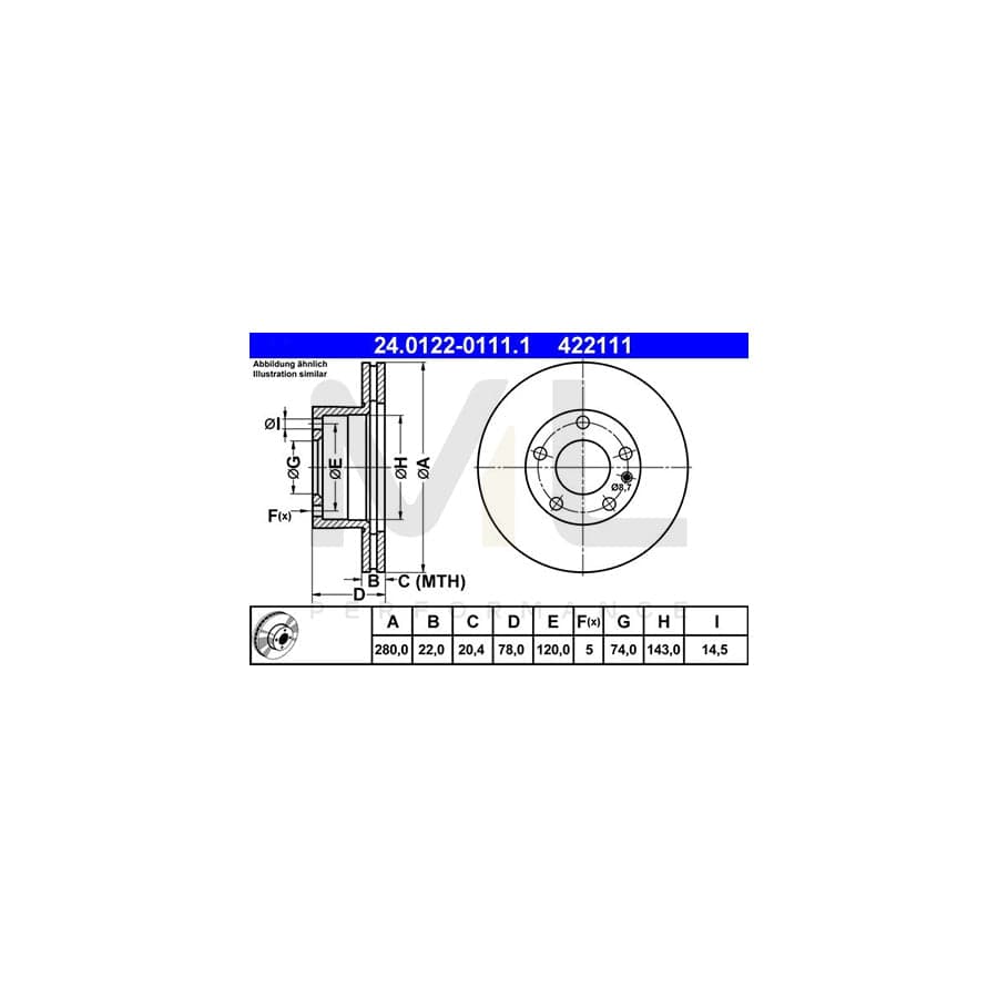 ATE 24.0122-0111.1 Brake Disc Vented  - 1 piece