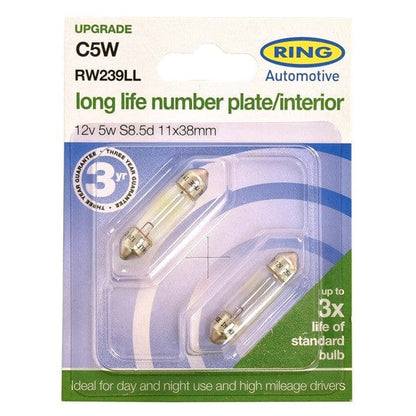 RING RW239LL 12V 5W C5W Festoon S8.5d 11 x 38mm  (Long Life)