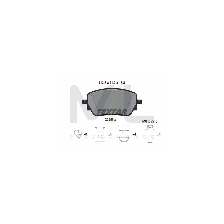 TEXTAR 2298701 Brake pad set not prepared for wear indicator, with brake caliper screws, with accessories
