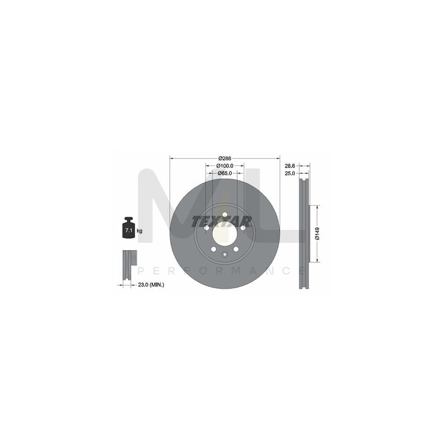 TEXTAR 92072800 Brake Disc Externally Vented, without wheel hub, without wheel studs  - 1 piece