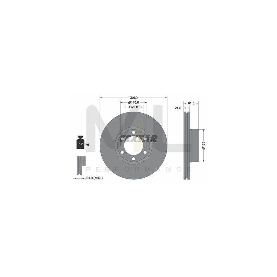 TEXTAR PRO 92097703 Brake Disc Internally Vented, Coated, without wheel hub, without wheel studs  - 1 piece