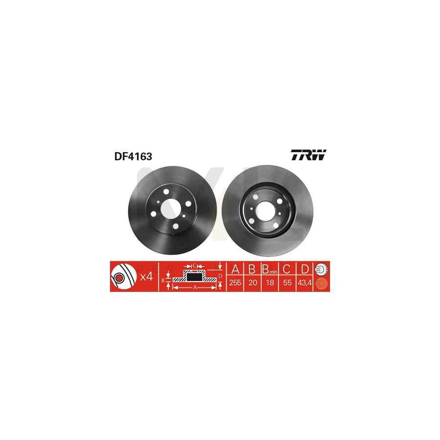 TRW DF4163 Brake Disc Vented, Painted  - 1 piece