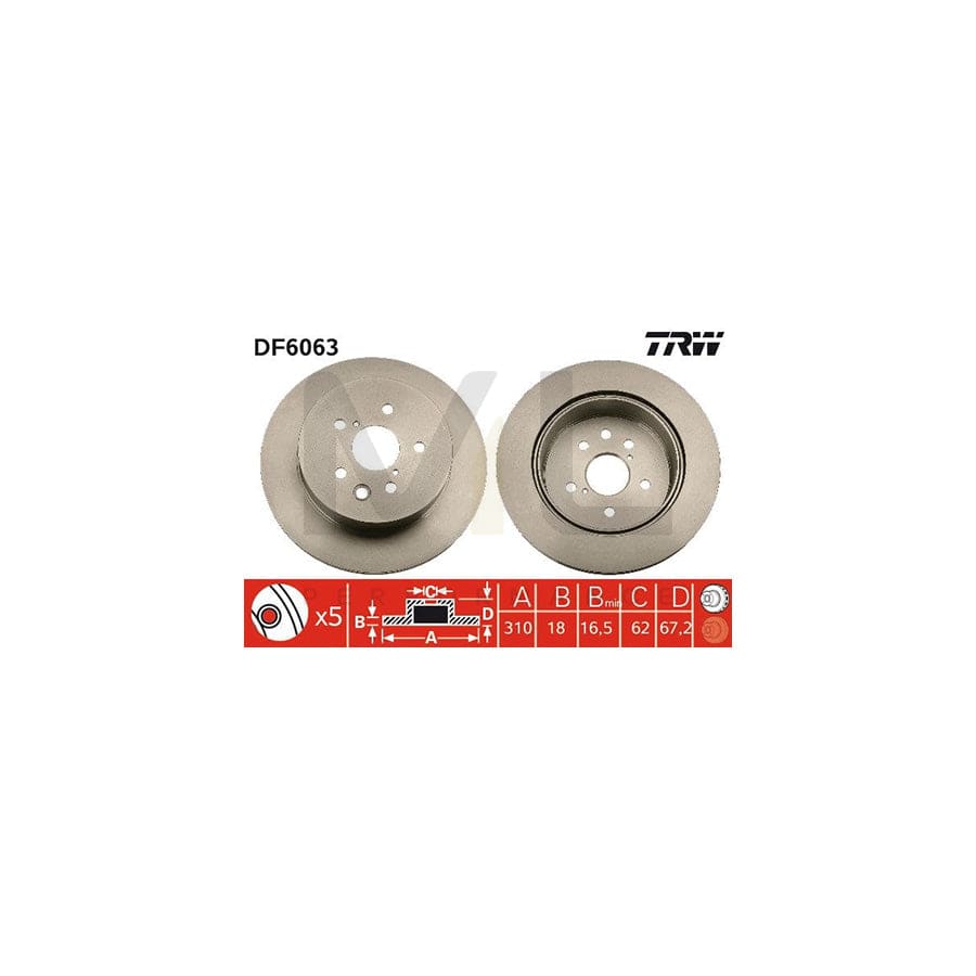 TRW DF6063 Brake Disc Vented, Painted  - 1 piece