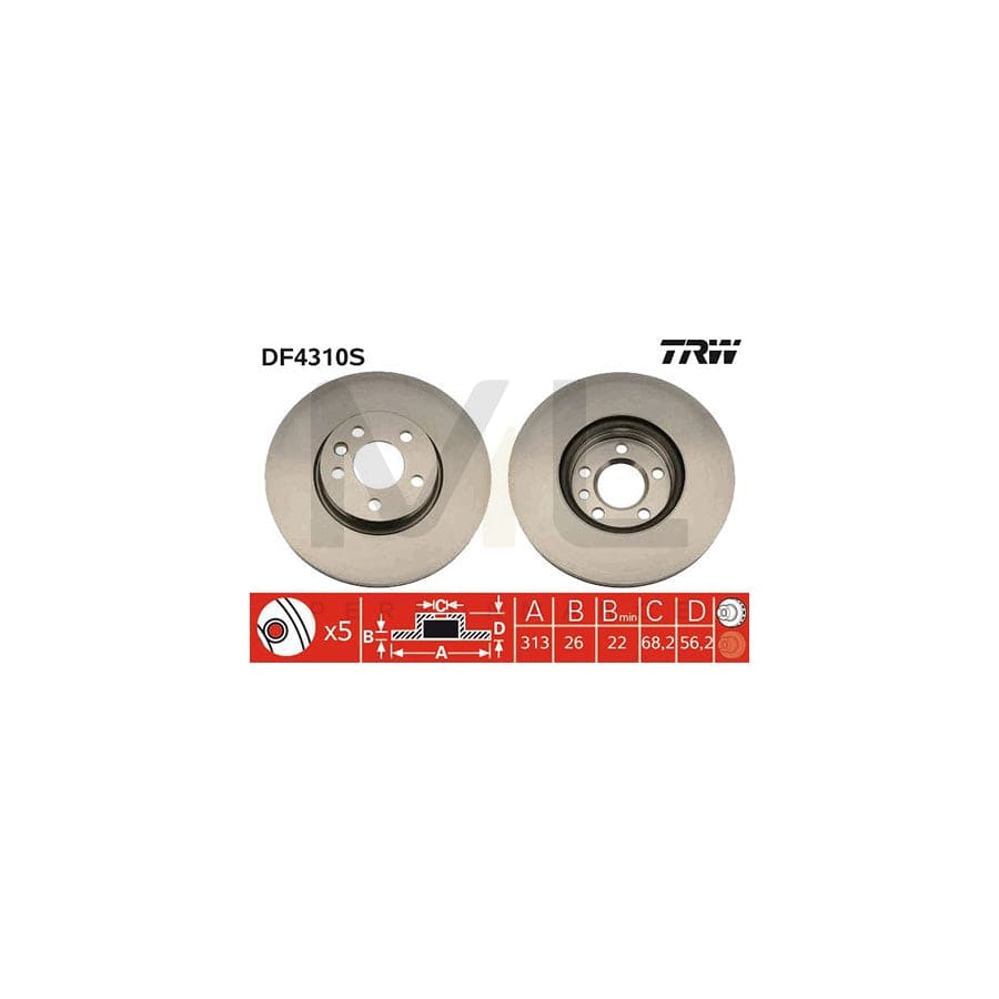 TRW DF4310S Brake Disc Vented, Painted  - 1 piece