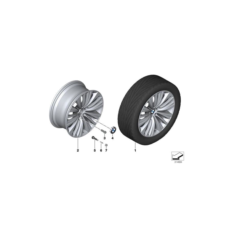 Genuine BMW 36116857675 F01 F04 F07 Gloss-Turned Light Alloy Rim 8,5JX19 ET:25 (Inc. Hybrid 7L, 535dX & 740d)