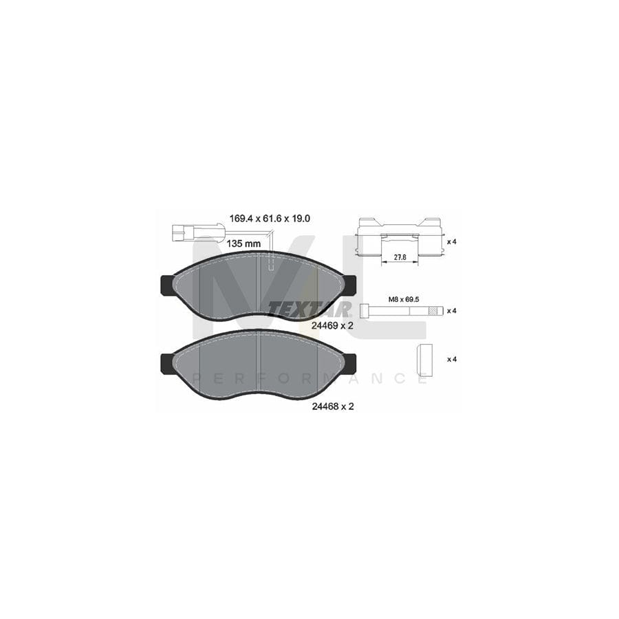 TEXTAR 2446901 Brake pad set with integrated wear warning contact, with brake caliper screws, with accessories