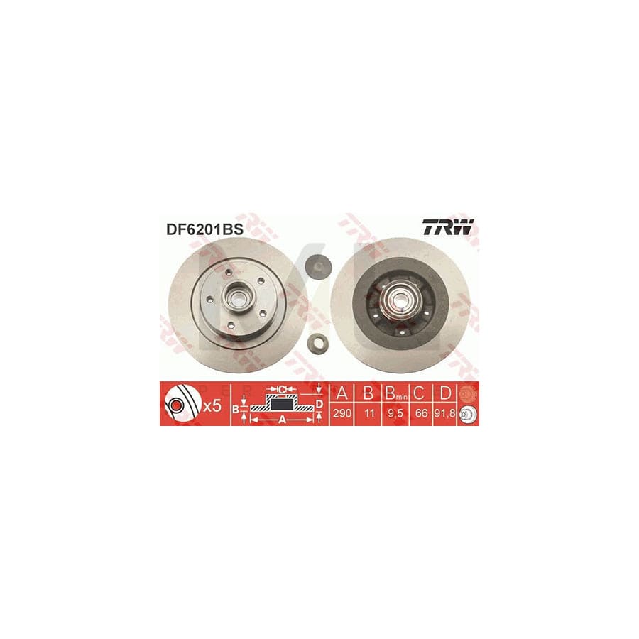 TRW DF6201BS Brake Disc for RENAULT Grand Scénic III (JZ) Solid, with ABS sensor ring, with wheel bearing  - 1 piece