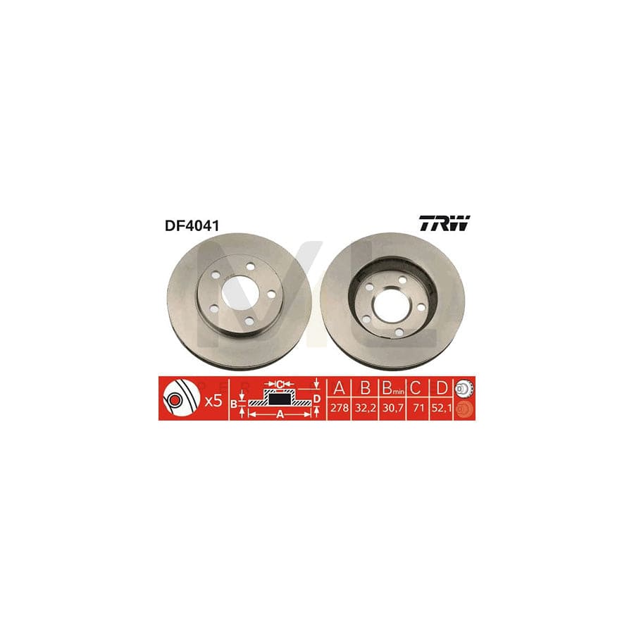 TRW DF4041 Brake Disc Vented, Painted  - 1 piece