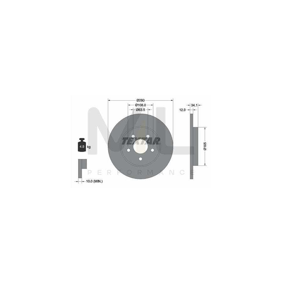 TEXTAR 92109700 Brake Disc Solid, without wheel hub, without wheel studs  - 1 piece