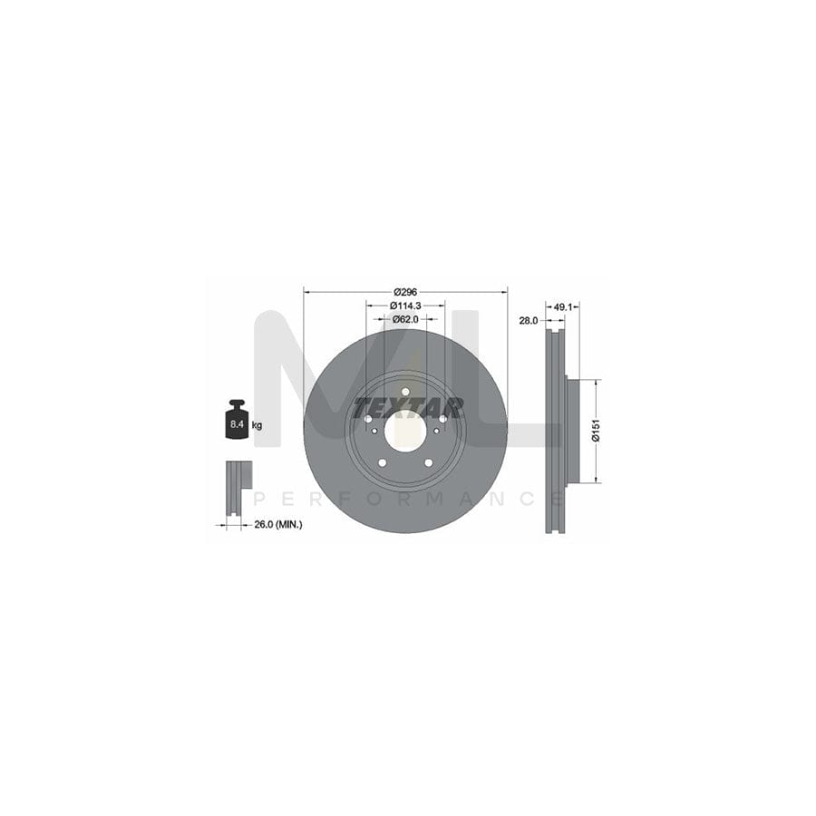 TEXTAR PRO 92185403 Brake Disc Internally Vented, Coated, without wheel hub, without wheel studs  - 1 piece