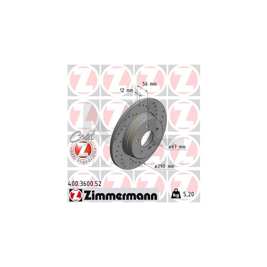ZIMMERMANN SPORT COAT Z 400.3600.52 Brake Disc suitable for MERCEDES-BENZ E-Class T-modell (S210) Perforated, Solid, Coated  - 1 piece