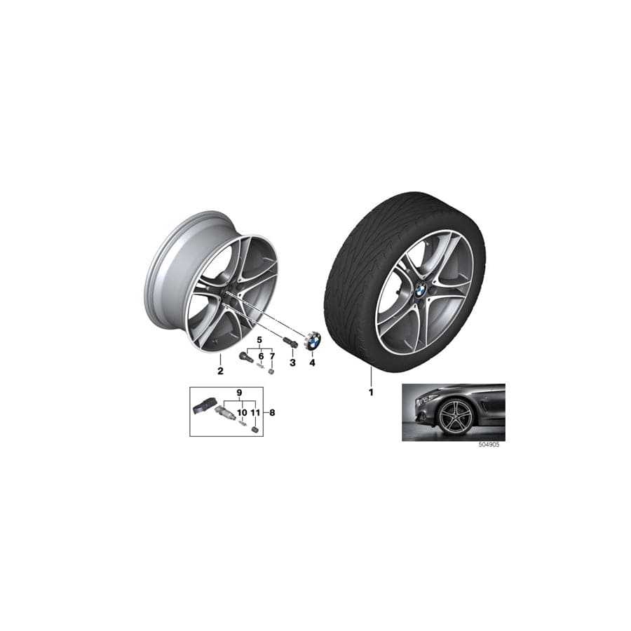 Genuine BMW 36116855092 F40 F45 F46 Gloss-Turned Light Alloy Rim 8JX18 ET:57 (Inc. 116d, 220dX & 225xe)