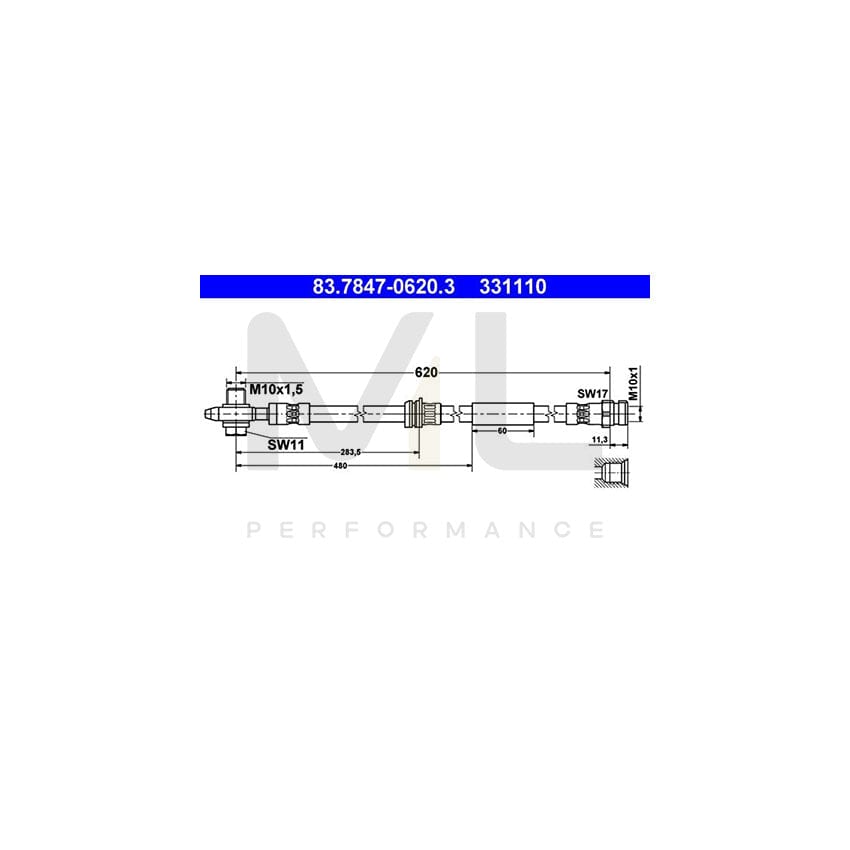 ATE 83.7847-0620.3 Brake Hose for AUDI TT 620mm, M10x1