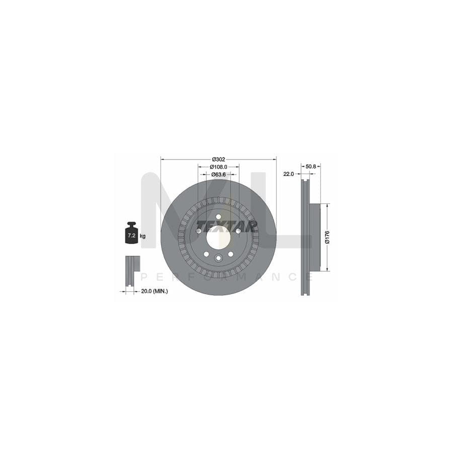 TEXTAR PRO 92196403 Brake Disc for VOLVO XC60 I (156) Externally Vented, Coated, without wheel hub, without wheel studs  - 1 piece
