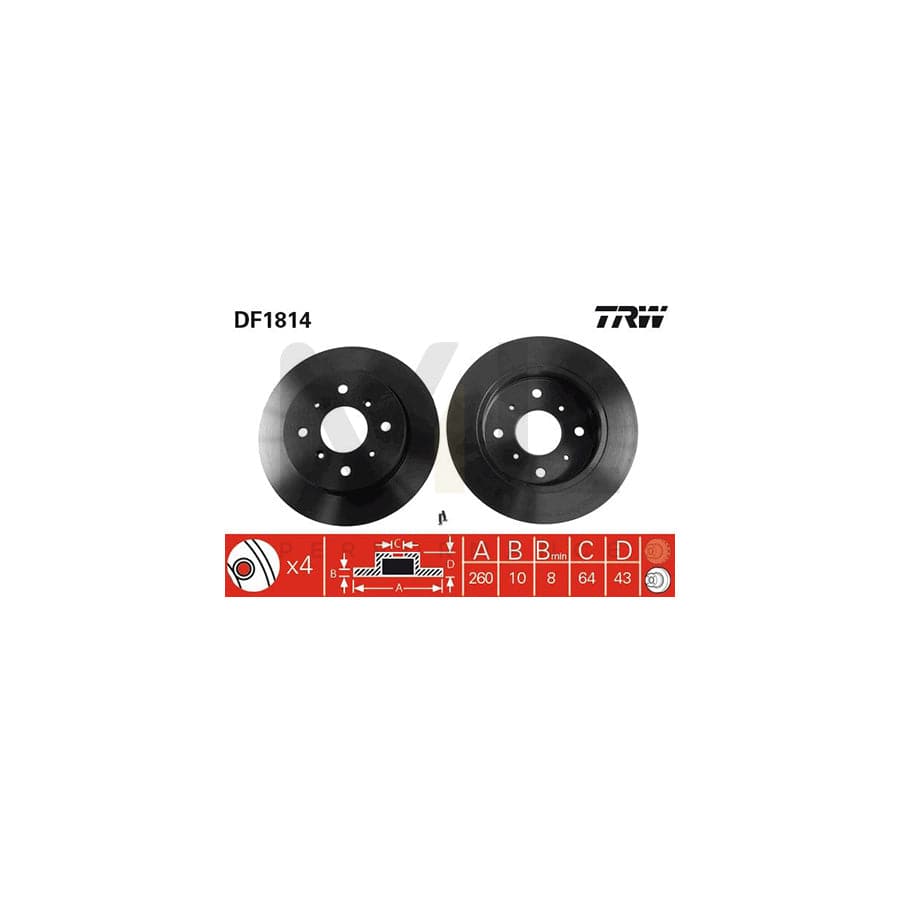 TRW DF1814 Brake Disc Solid, with bolts/screws  - 1 piece