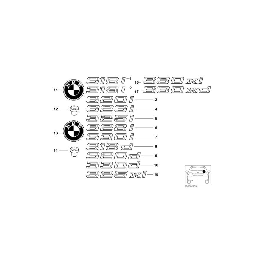 Genuine BMW 51147004681 E46 Emblem Adhered Rear - 323I - (Inc. 323i)