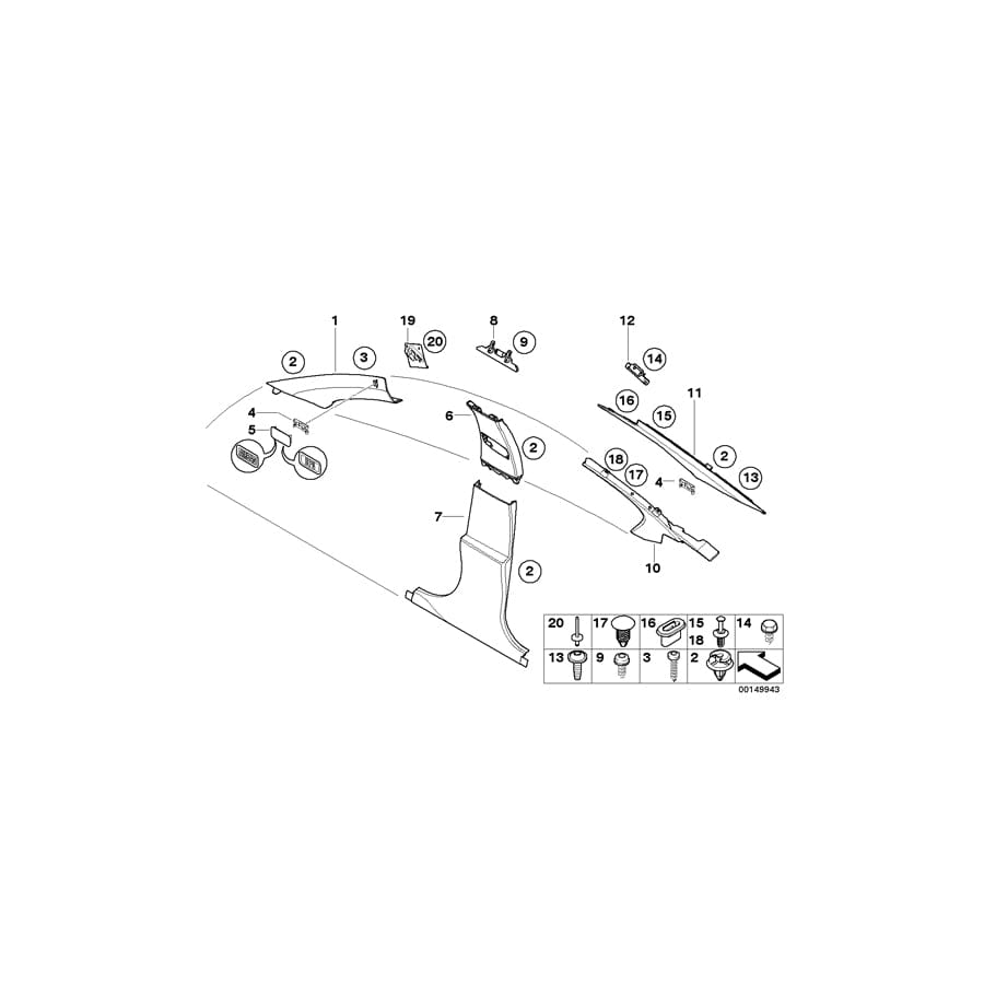 Genuine BMW 51437066921 E60 Trim Panel C-Column, Front Left HImmELGRAU (Inc. 550i, 530xi & 545i)