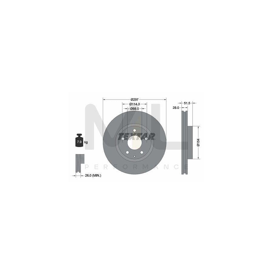 TEXTAR PRO 92257403 Brake Disc Internally Vented, Coated, without wheel hub, without wheel studs  - 1 piece