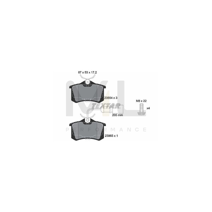 TEXTAR 2355403 Brake pad set with integrated wear warning contact, with brake caliper screws