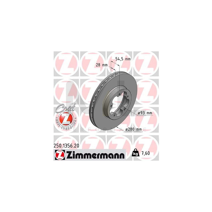 ZIMMERMANN COAT Z 250.1356.20 Brake Disc for FORD TRANSIT Internally Vented, Coated  - 1 piece