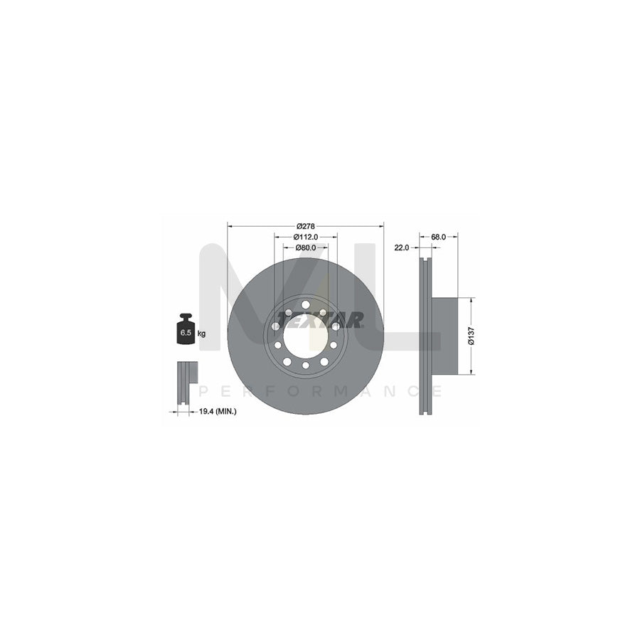 TEXTAR 92020400 Brake Disc Internally Vented, without wheel hub, without wheel studs  - 1 piece