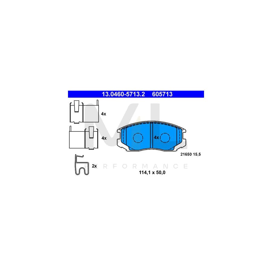 ATE 13.0460-5713.2 Brake pad set with acoustic wear warning, with accessories