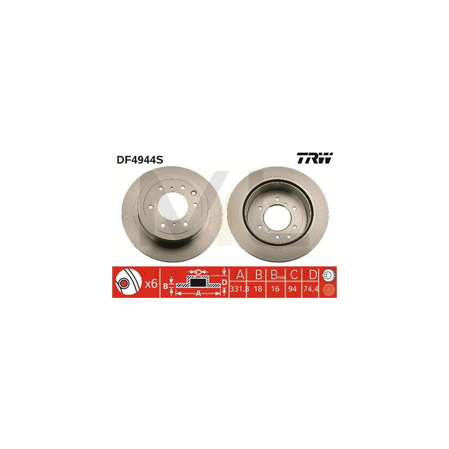 TRW DF4944S Brake Disc for MITSUBISHI Pajero / Shogun IV (V80) Vented, Painted, High-carbon  - 1 piece