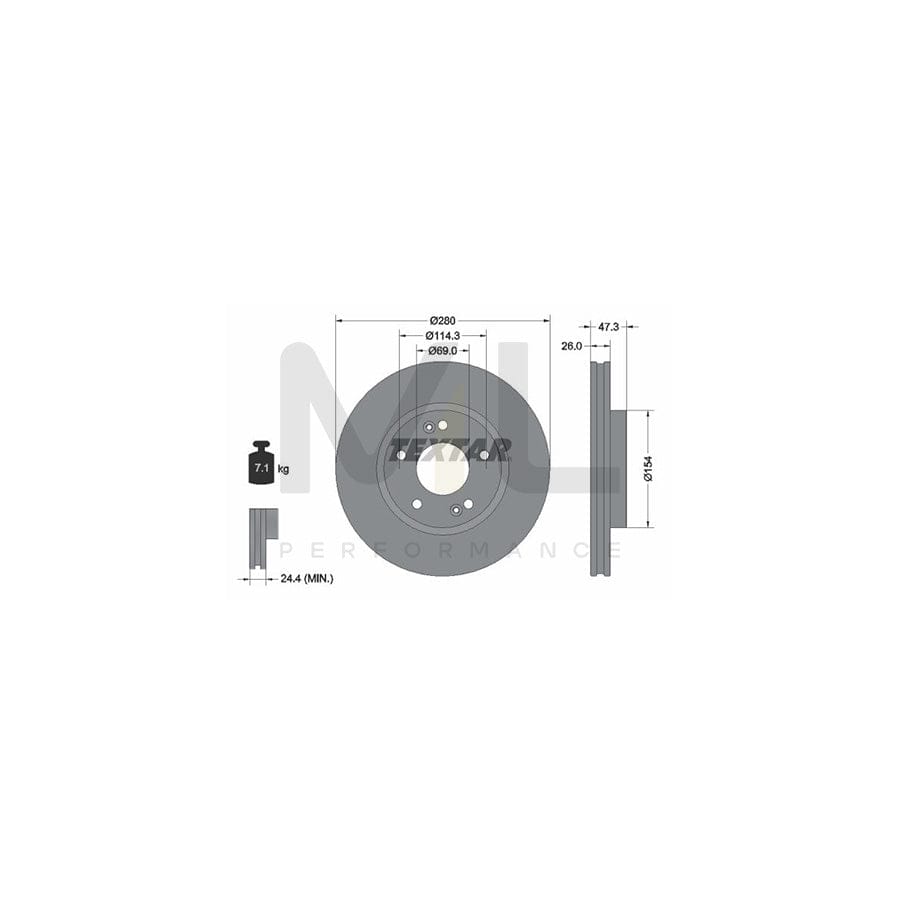 TEXTAR PRO 92133903 Brake Disc Internally Vented, Coated, without wheel hub, without wheel studs  - 1 piece