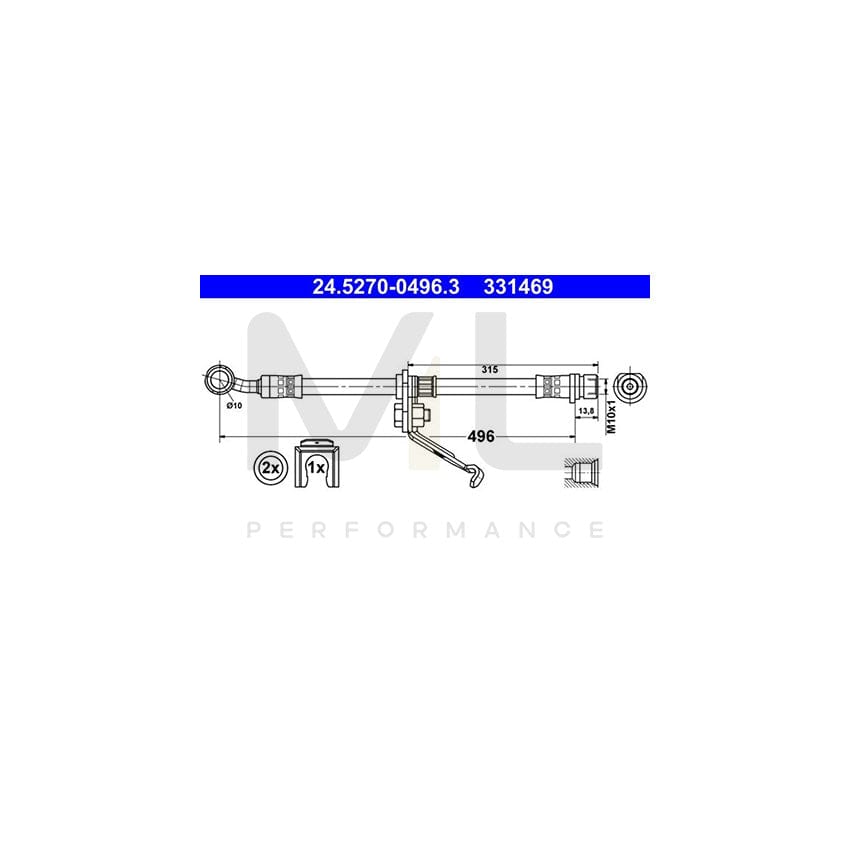 ATE 24.5270-0496.3 Brake Hose for HONDA ACCORD 496mm, M10x1