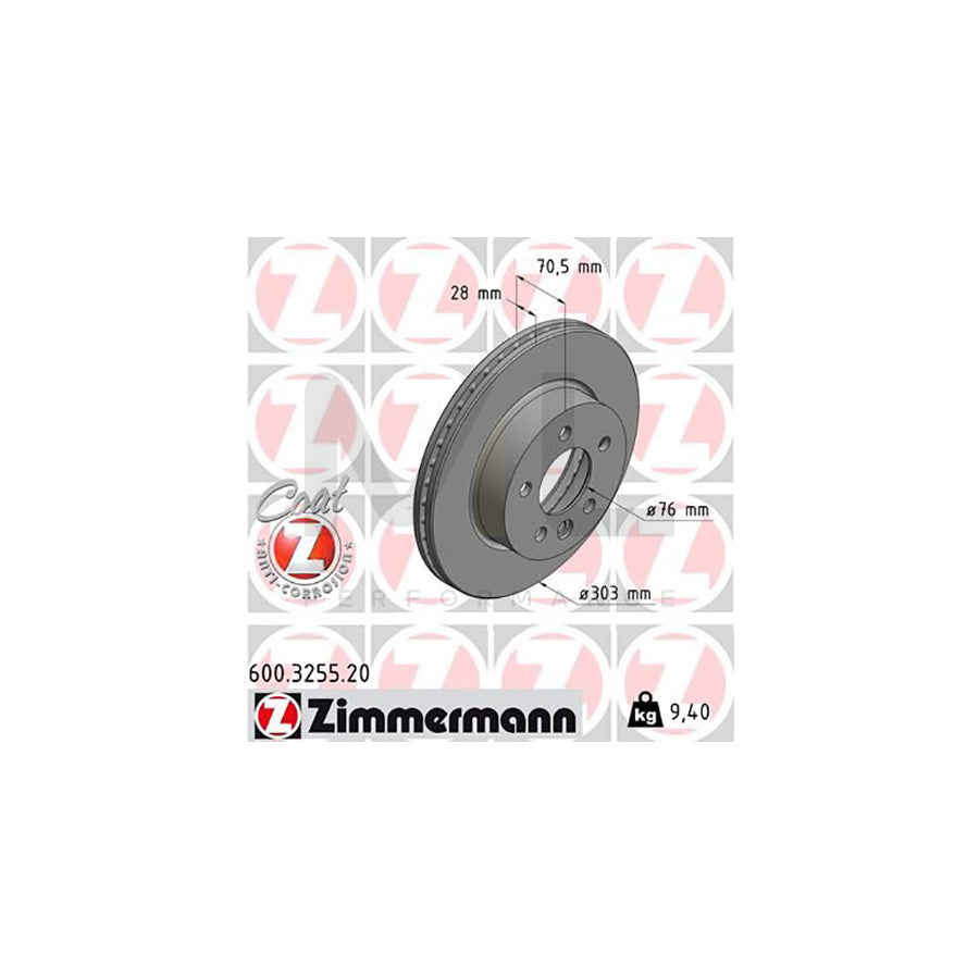 ZIMMERMANN COAT Z 600.3255.20 Brake Disc Internally Vented, Coated, High-carbon  - 1 piece