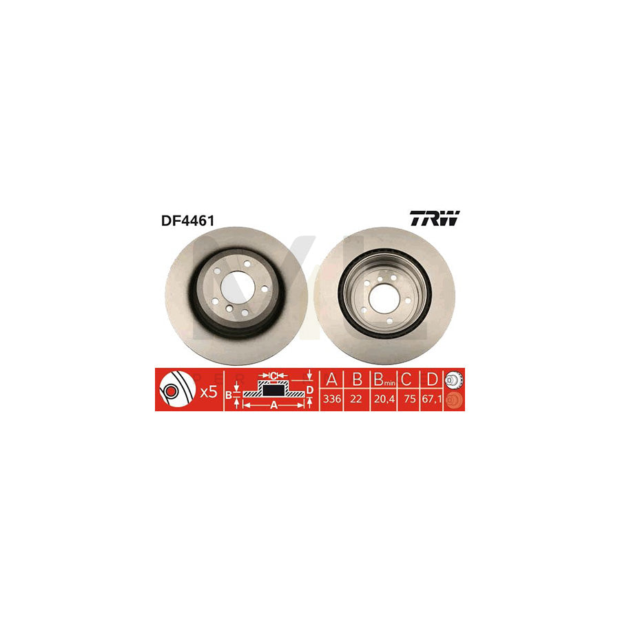TRW DF4461 Brake Disc Vented, High-carbon  - 1 piece