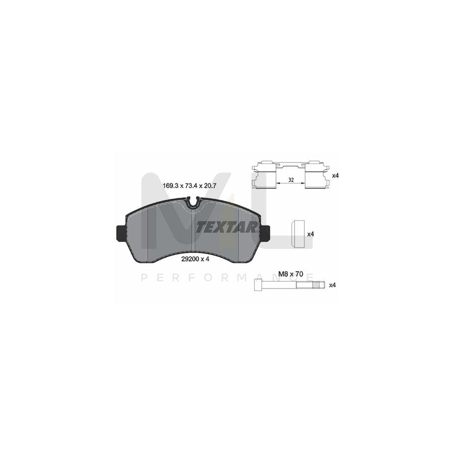 TEXTAR 2920002 Brake pad set prepared for wear indicator, with brake caliper screws, with accessories