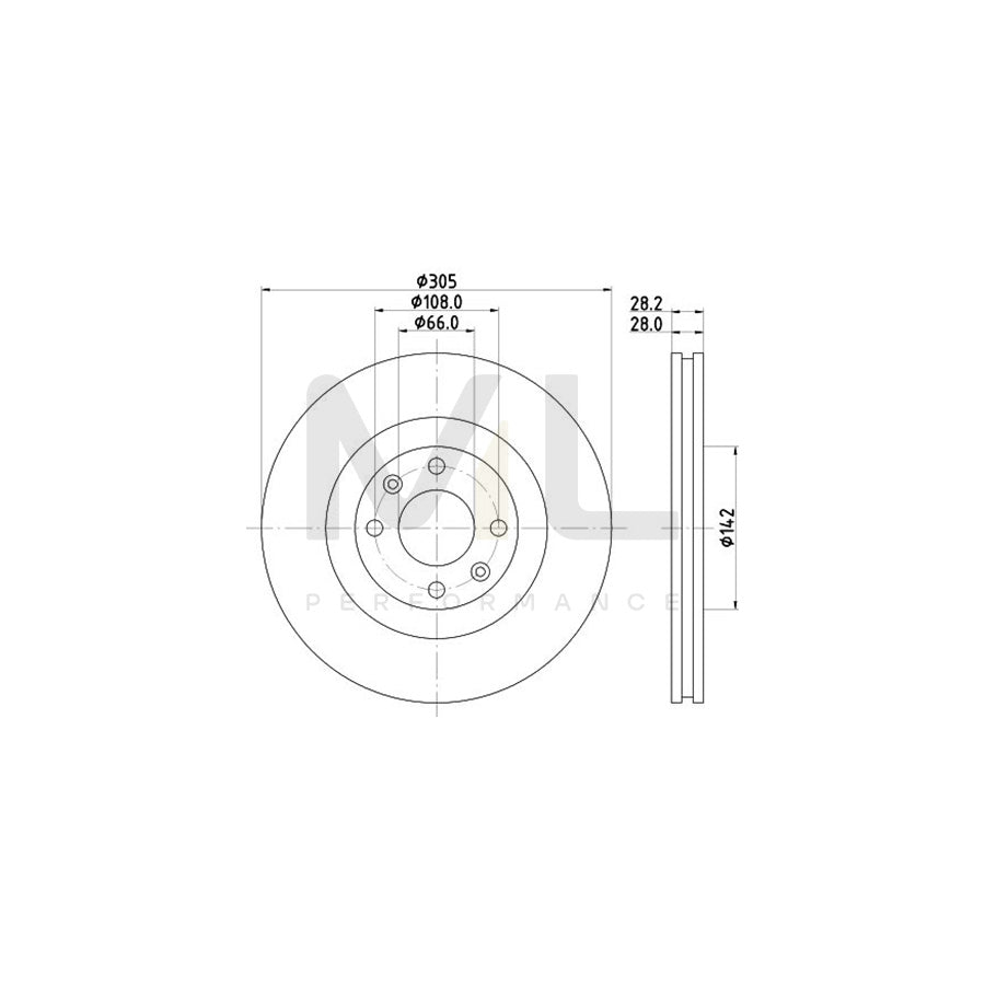 HELLA PRO 8DD 355 106-531 Brake Disc for PEUGEOT 406 Coupe Internally Vented, Coated, without wheel hub, without wheel studs | ML Performance Car Parts