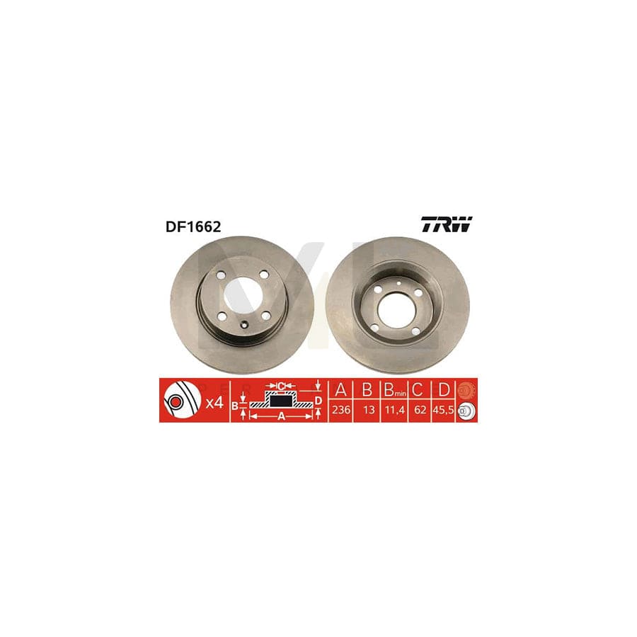 TRW DF1662 Brake Disc for SKODA FAVORIT Solid  - 1 piece