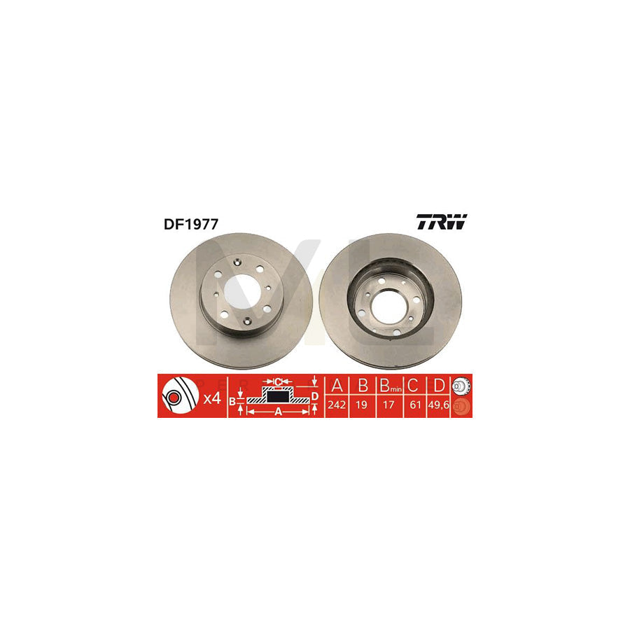 TRW DF1977 Brake Disc Vented, Painted  - 1 piece