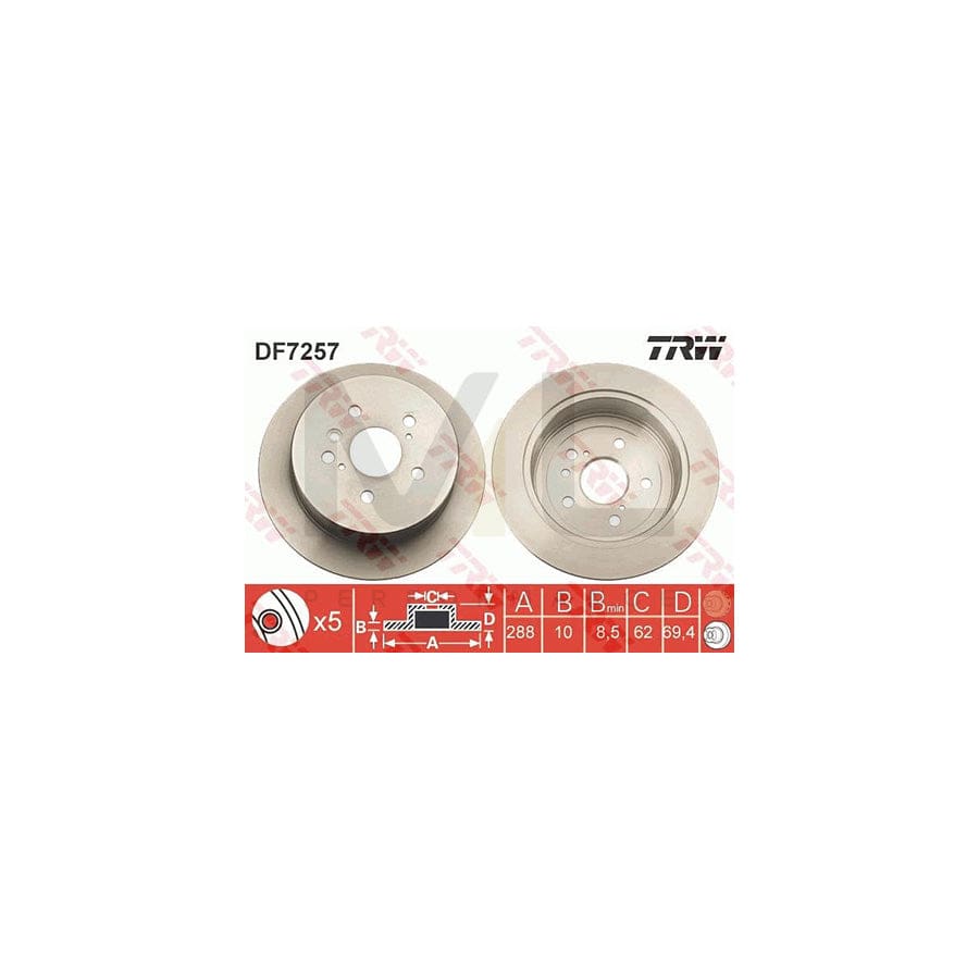 TRW DF7257 Brake Disc Solid, Painted  - 1 piece