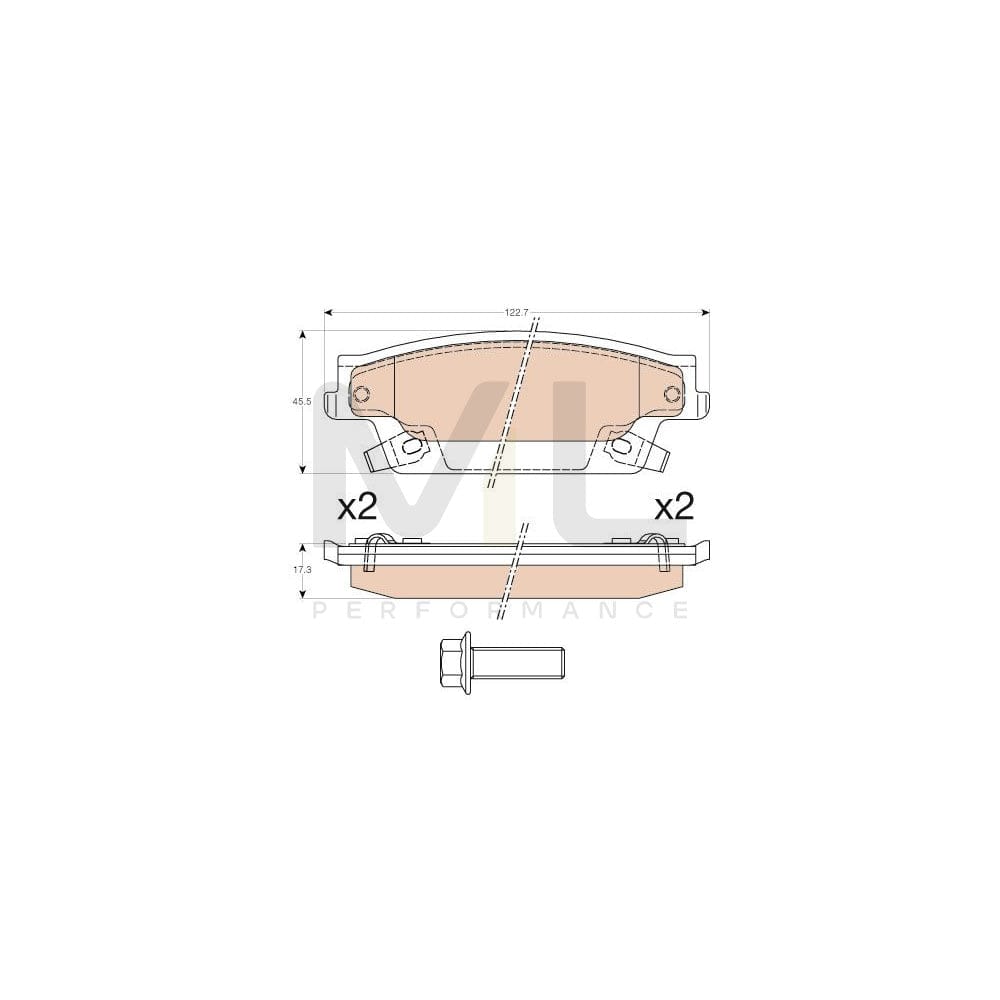 TRW Gdb4452 Brake Pad Set For Cadillac Srx (Gmt265) With Acoustic Wear Warning, With Brake Caliper Screws, With Accessories