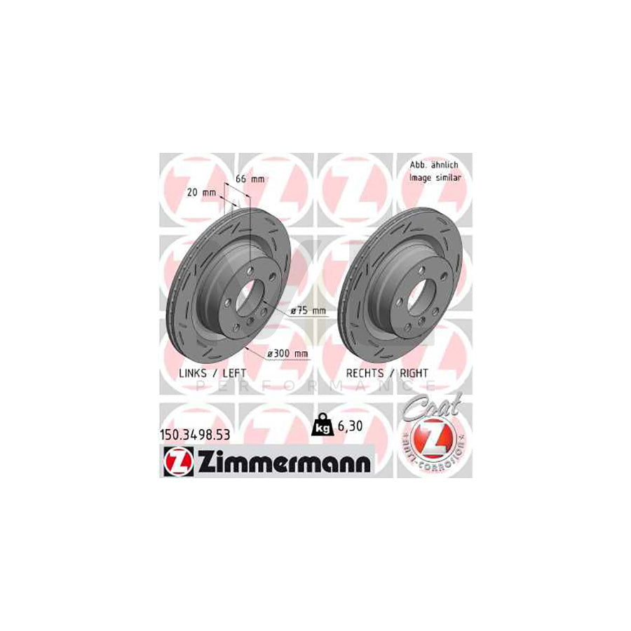 ZIMMERMANN 150.3498.53 Brake Disc Internally Vented, Slotted, Coated, High-carbon  - 1 piece