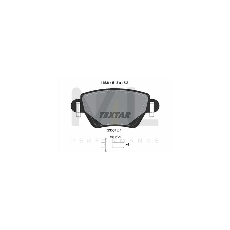TEXTAR 2355701 Brake pad set not prepared for wear indicator, with brake caliper screws