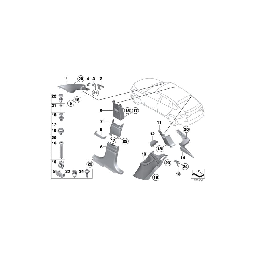Genuine BMW 51437221745 F07 Trim Cover, B-Pillar, Center, Left SCHWARZ (Inc. 550iX 4.0, 528i & 550i)