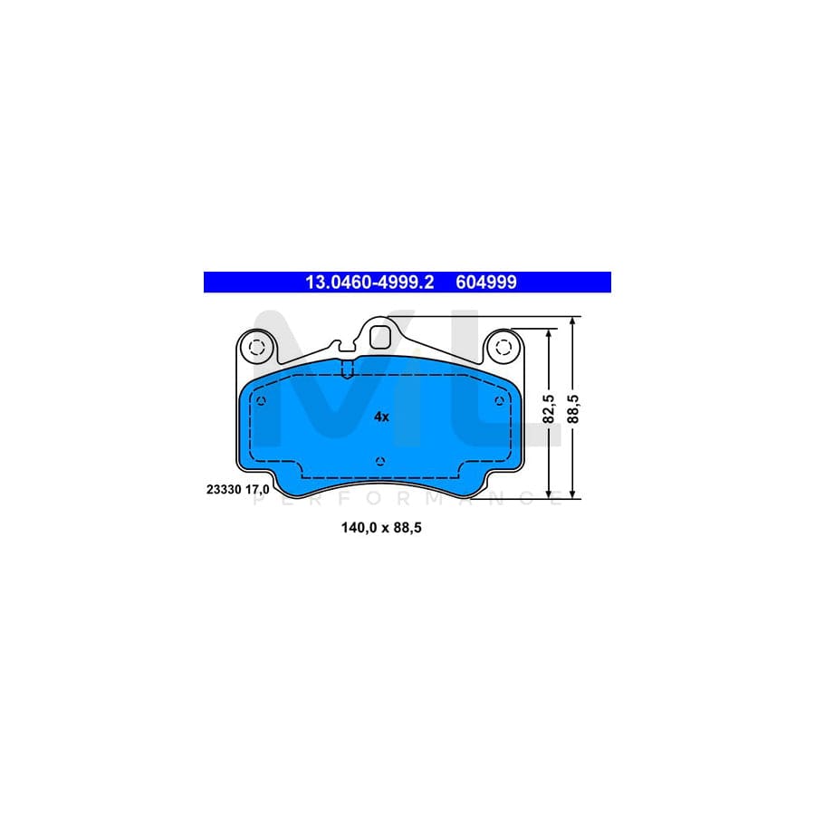 ATE 13.0460-4999.2 Brake pad set for PORSCHE 911 excl. wear warning contact, prepared for wear indicator